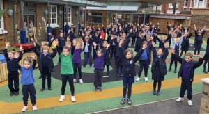 Lower School pupils recording their flash mob dance.